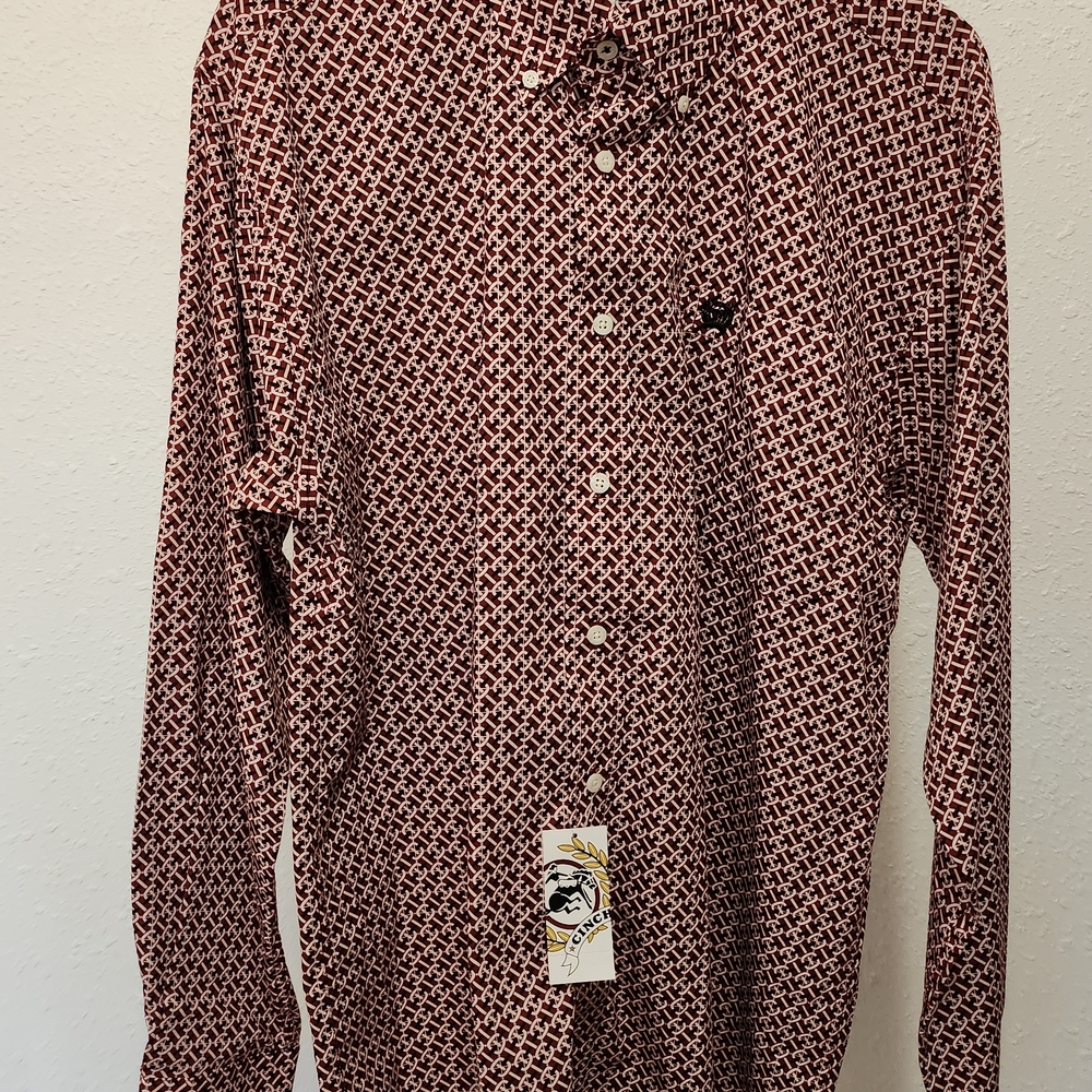 Cinch Men's Geometric Red Button Down Shirt